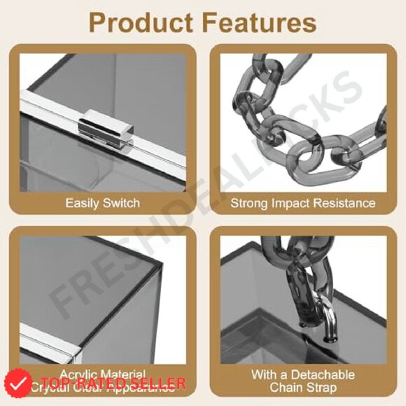 Acrylic Clear Clutch Purse Square Evening Handbag Y2K Chic Party Wear - Picture 5 of 7